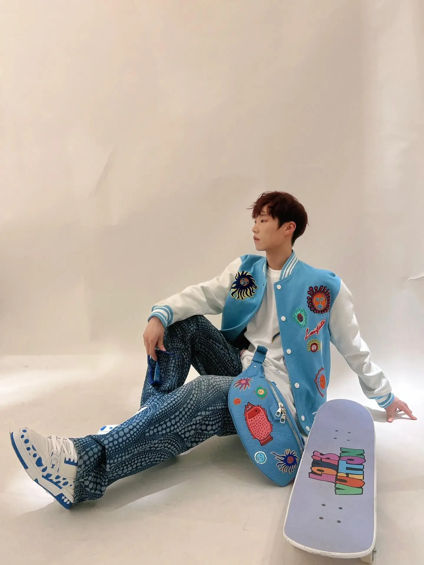 Louis Vuitton/Louis Vuitton 24Fw Yayoi Kusama joint sunfish baseball jacket